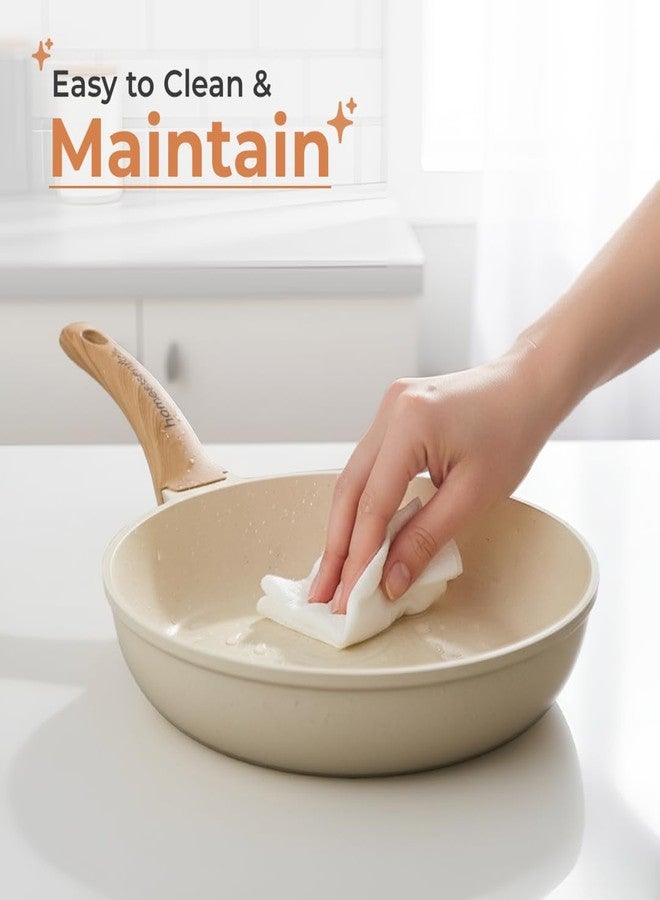 هوم إسنشالز مقلاة هوم إسينشالز مايفان ستون غير لاصقة مع غطاء، 28 سم، 3 لتر | طلاء غير لاصق من 5 طبقات | قاعدة مناسبة للطهي بالحث | آمنة للغسل في غسالة الأطباق | أواني طهي من الحجر الطبي | مثالية للبيض، والقلي السريع، والمزيد - Image 4